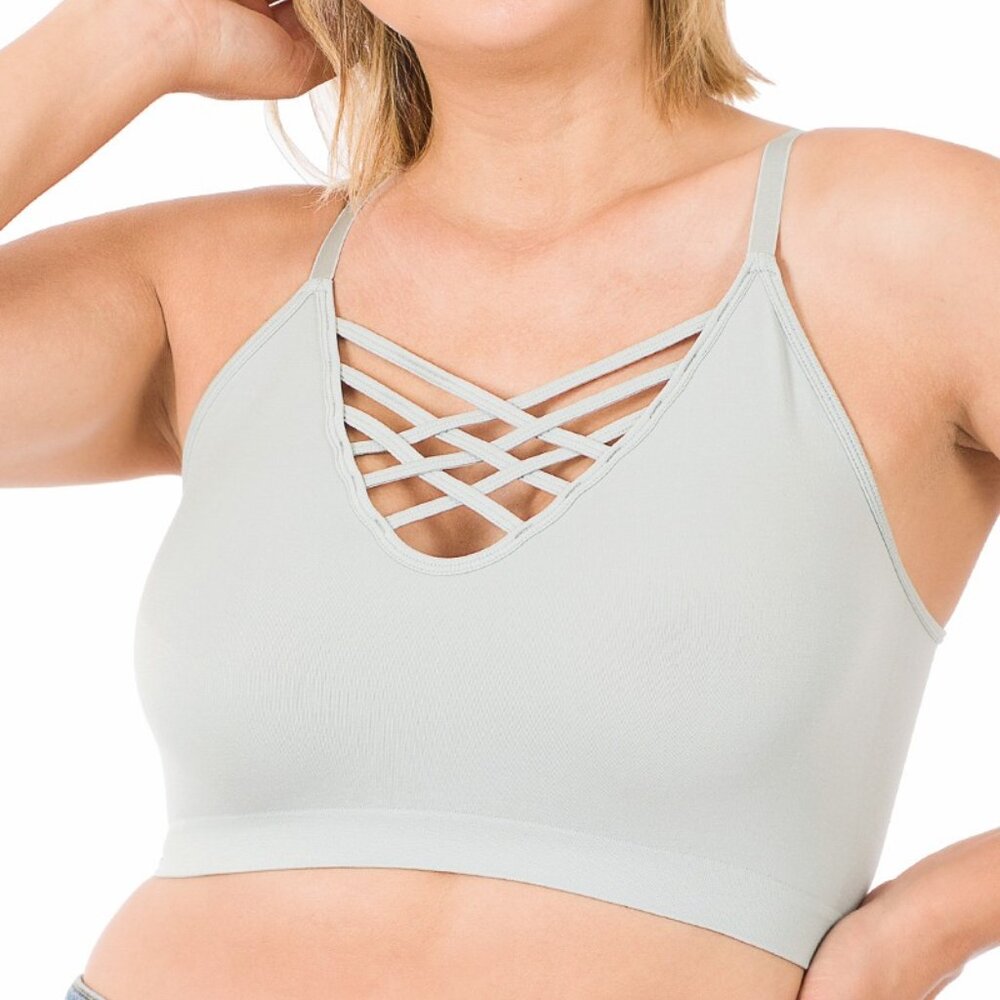 Women's Zenana Light Grey Front Lattice Seamless Plus Size Bralette